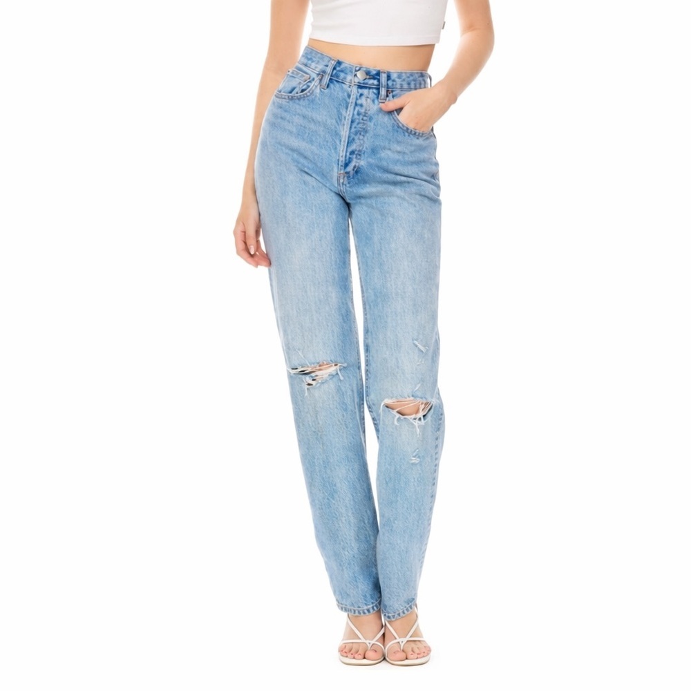 Denim forum 27x28 Joni high rise loose jeans 0866 Aritzia light blue ripped